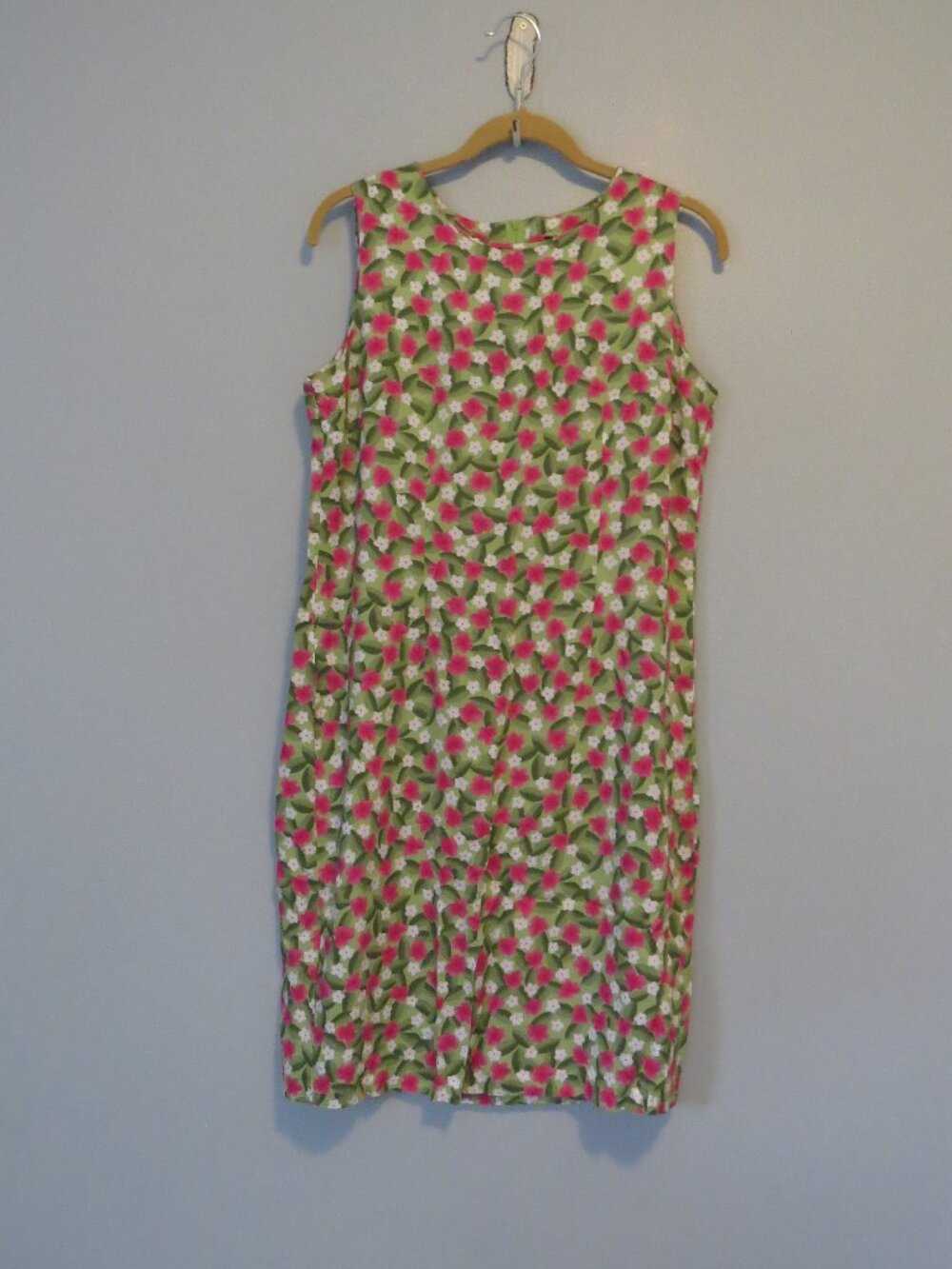 Vintage Sag Harbor Pink & Green Floral Sleeveless Zip Back Dress Sz PS